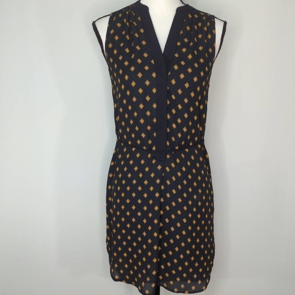 H&M Womens Shirt Dress Diamond Print Button Tie Waist Sleeveless Black Size‎ 4 - Picture 1 of 11
